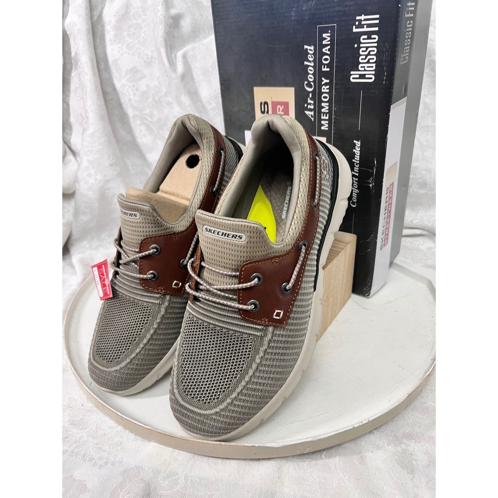 Skechers Del Retto Clean Slate Taupe Wide Fit Boat Shoes 210237W Mens 9 NIB